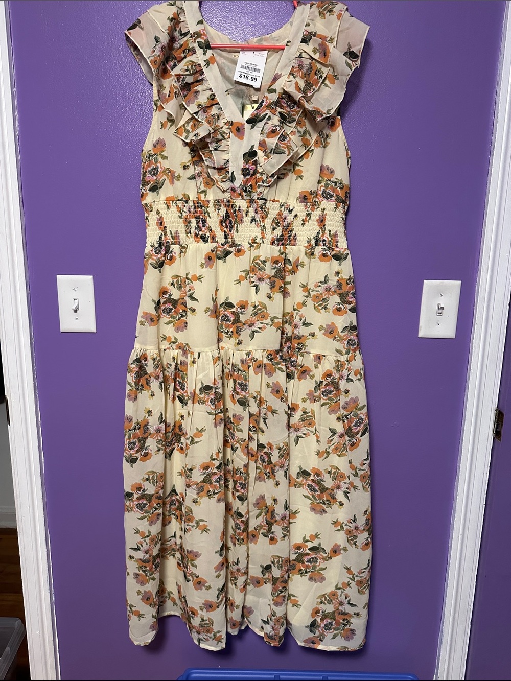 Cream Floral Maxi Dress with Ruffles